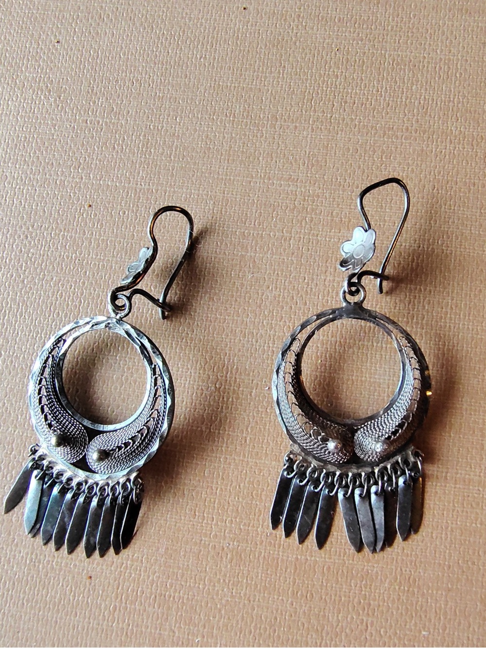 VTG Mexican 925 Sterling Silver Filigree Arracadas Earrings Eagle Assay Frida